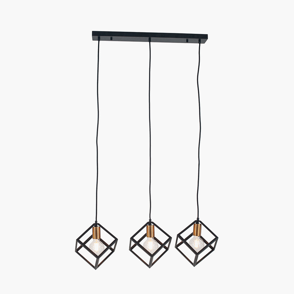 Alessio Matt Black Metal 3 Cube Pendant Light